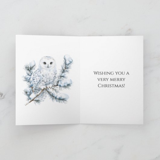 Blue Winter Snowy Owl Christmas Kaart (Binnen)