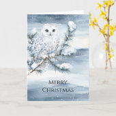 Blue Winter Snowy Owl Christmas Kaart (Gele Bloem)