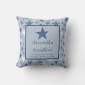 Blue Winter Stars Personalized Baby Birth Stat Kussen (Voorkant)