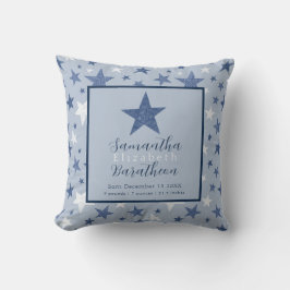 Blue Winter Stars Personalized Baby Birth Stat Kussen