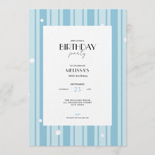Blue Winter Stripes Pattern - 30th Birthday Kaart (Voorkant)