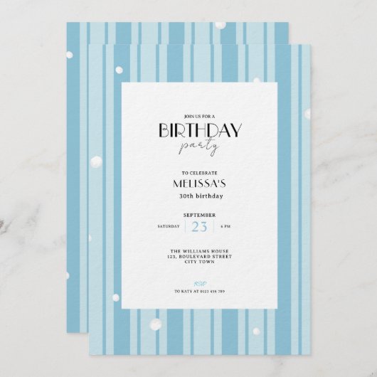Blue Winter Stripes Pattern - 30th Birthday Kaart (Voorkant / Achterkant)