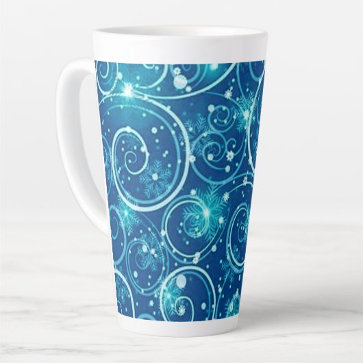 Blue Winter Swirls Pattern Latte Mok (Linkerhoek)