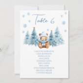 Blue Winter Teddy Bear Baby Shower Table Number (Voorkant)