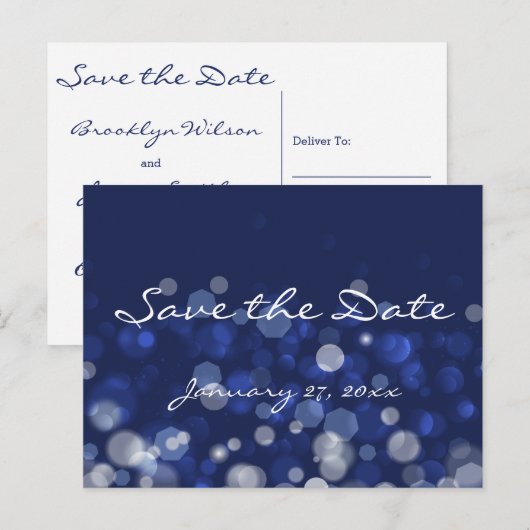 Blue Winter Thleed Wedding Save the Date Briefkaar Aankondigingskaart (Voorkant / Achterkant)