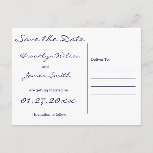 Blue Winter Thleed Wedding Save the Date Briefkaar Aankondigingskaart (Achterkant)