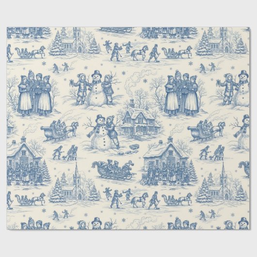 Blue Winter Toile Chinoiserie Cadeaupapier (Vlak)
