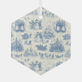 Blue Winter Toile Chinoiserie Glas Ornament