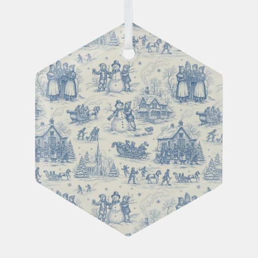 Blue Winter Toile Chinoiserie Glas Ornament (Voorkant)
