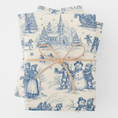 Blue Winter Toile Chinoiserie Inpakpapier Vel (In situ)