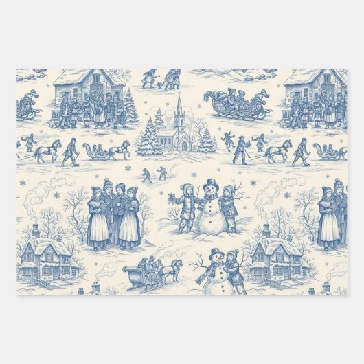 Blue Winter Toile Chinoiserie Inpakpapier Vel (Voorkant)