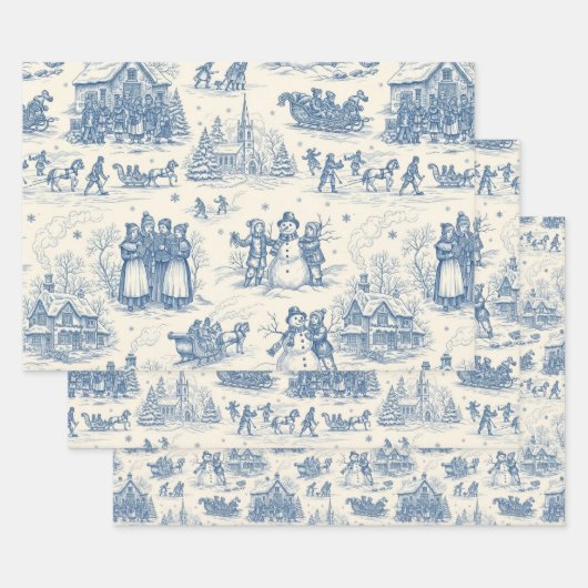 Blue Winter Toile Chinoiserie Inpakpapier Vel (Set)