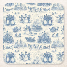 Blue Winter Toile Chinoiserie Kartonnen Onderzetters