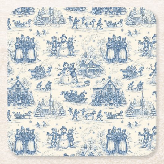 Blue Winter Toile Chinoiserie Kartonnen Onderzetters (Voorkant)