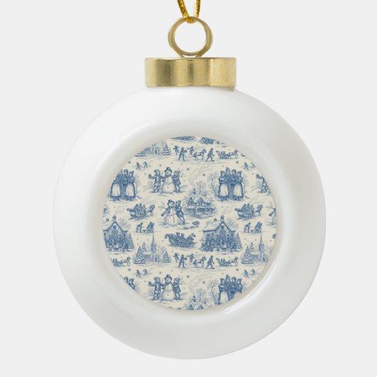 Blue Winter Toile Chinoiserie Keramische Bal Ornament (Voorkant)