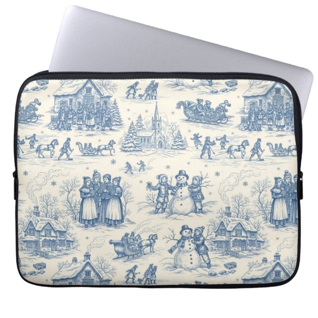 Blue Winter Toile Chinoiserie Laptop Sleeve (Voorkant)
