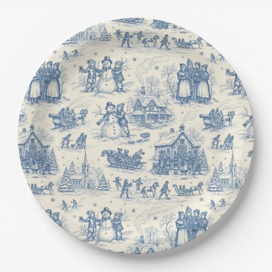 Blue Winter Toile Chinoiserie Papieren Bordje (Voorkant)