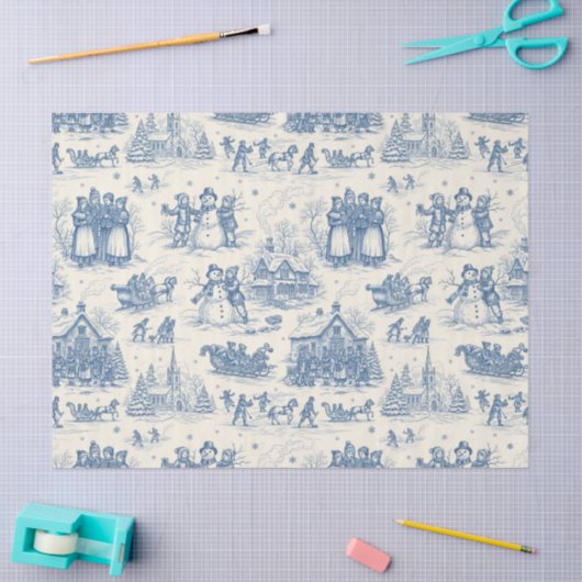 Blue Winter Toile Chinoiserie Tissuepapier (Craft)
