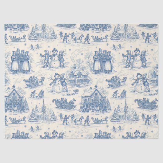 Blue Winter Toile Chinoiserie Tissuepapier (Voorkant)