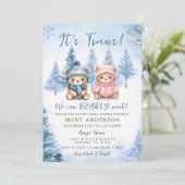 Blue Winter Twins Beer Baby shower Kaart (Staand voorkant)