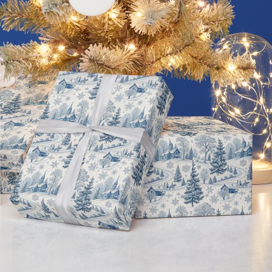 Blue Winter Village Christmas Snowflake Cadeaupapier (Feestdagen)