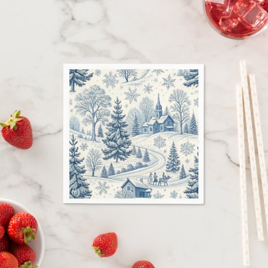 Blue Winter Village Christmas Toile Servetten (Insitu)