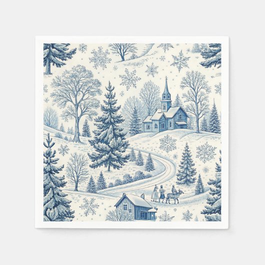 Blue Winter Village Christmas Toile Servetten (Voorkant)