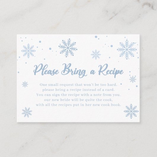 Blue Winter Vrijgezellenfeest Recept Aanvraag Informatiekaartje (Voorkant)