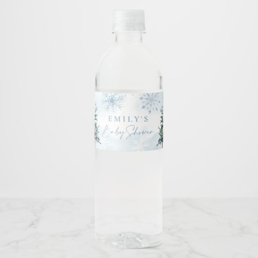 Blue Winter Water Labels voor Baby shower Waterfles Etiket (Voorkant)