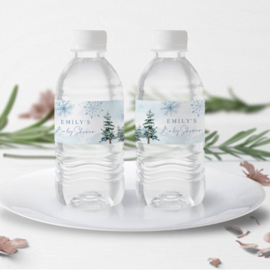 Blue Winter Water Labels voor Baby shower Waterfles Etiket