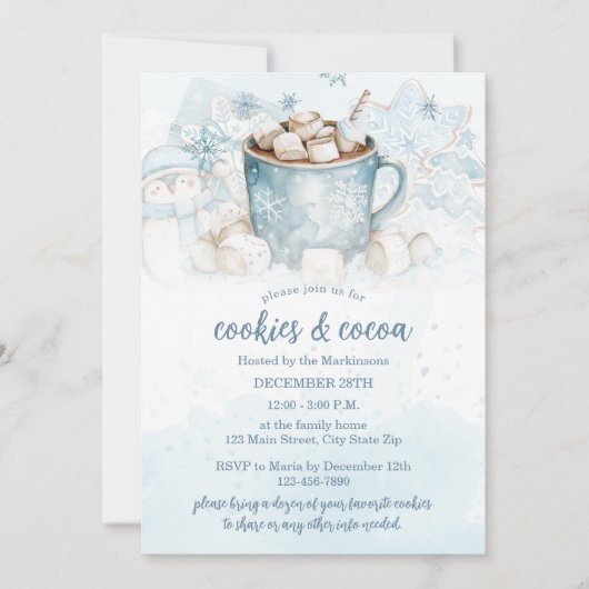 Blue Winter Waterverf Cookies en Cocoa Party Kaart (Voorkant)