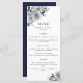 Blue Winter Waterverf Flowers Wedding Menu (Voorkant / Achterkant)