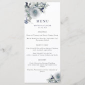 Blue Winter Waterverf Flowers Wedding Menu (Voorkant)