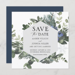 Blue Winter Wedding Save the Date Kaart