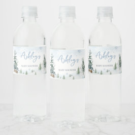 Blue Winter Wonderland Baby shower Waterfles Etiket