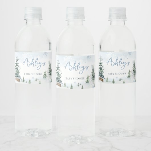 Blue Winter Wonderland Baby shower Waterfles Etiket (Flessen)