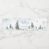 Blue Winter Wonderland Baby shower Waterfles Etiket (Enkel label)