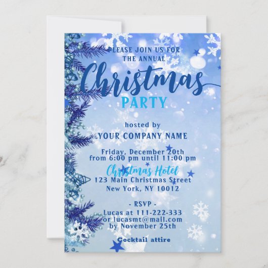 Blue Winter Wonderland Corporate Kerstparty Kaart (Voorkant)