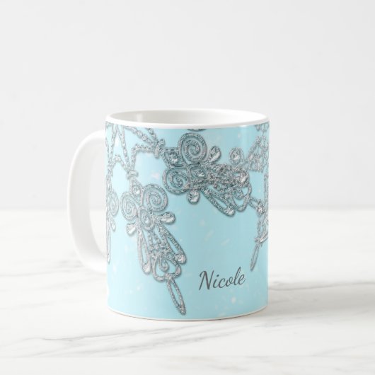 Blue Winter Wonderland Elegant Silver Snowflakes Koffiemok (Voorkant links)