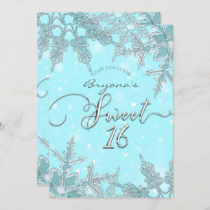 Blue Winter Wonderland Elegant Snowflakes Sweet 16 Kaart