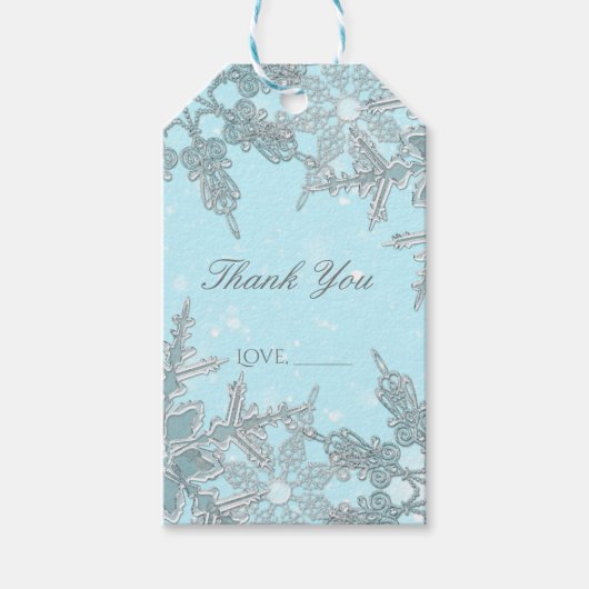 Blue Winter Wonderland Elegant Snowflakes Wedding Cadeaulabel (Voorkant)
