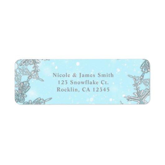 Blue Winter Wonderland Elegant Snowflakes Wedding Etiket (Voorkant)