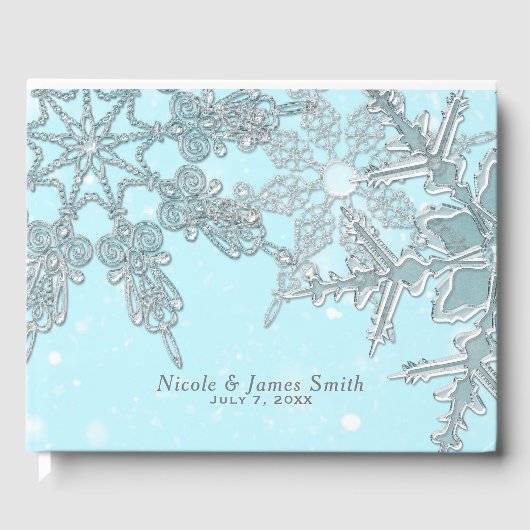 Blue Winter Wonderland Elegant Snowflakes Wedding Gastenboek (Voorkant)