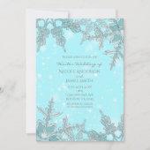 Blue Winter Wonderland Elegant Snowflakes Wedding Kaart (Voorkant)