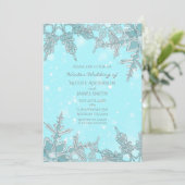 Blue Winter Wonderland Elegant Snowflakes Wedding Kaart (Staand voorkant)