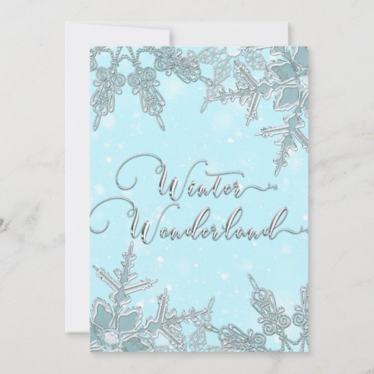 Blue Winter Wonderland Elegant Snowflakes Wedding Kaart (Achterkant)