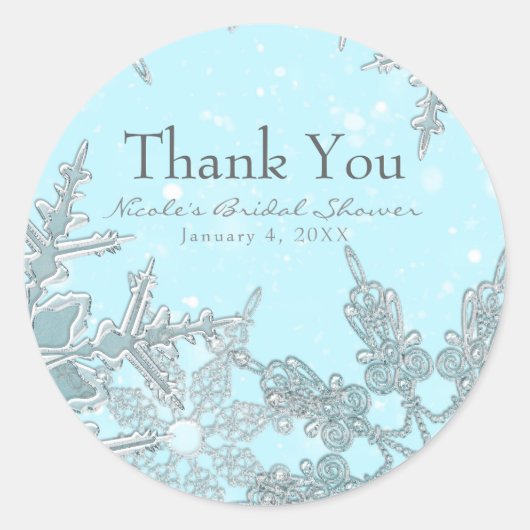 Blue Winter Wonderland Elegant Snowflakes Wedding Ronde Sticker (Voorkant)