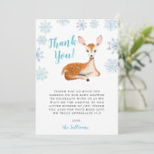 Blue Winter Wonderland Herten Baby shower Bedankkaart (Staand voorkant)