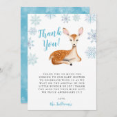 Blue Winter Wonderland Herten Baby shower Bedankkaart (Voorkant / Achterkant)