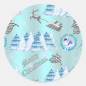Blue Winter Wonderland Kerstmis Ronde Sticker (Voorkant)